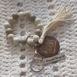 Beaded Keychain Bracelet with Tassel and Mama Charm And Drive Safe Keychain